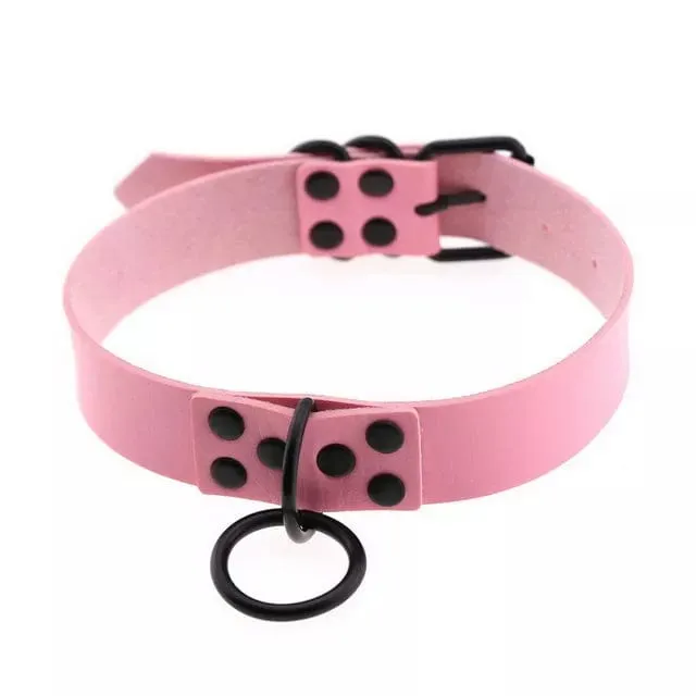 0811DL      Pink Gothic Bondage Collar with Black Hardware