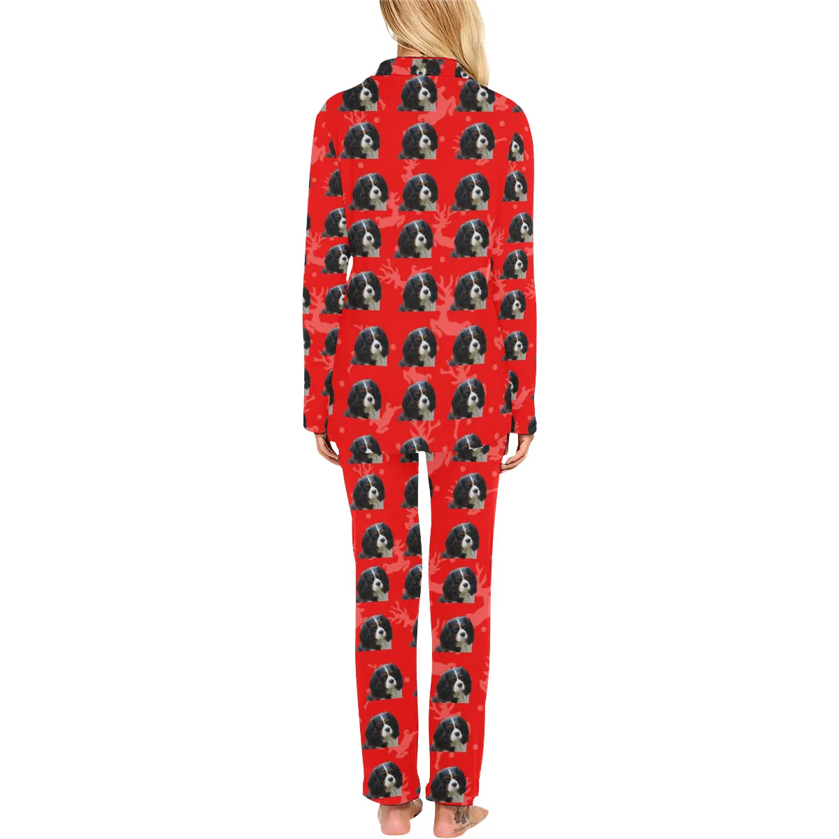 2 Piece Cavalier King Charles Spaniel Long PJ Set - Holiday