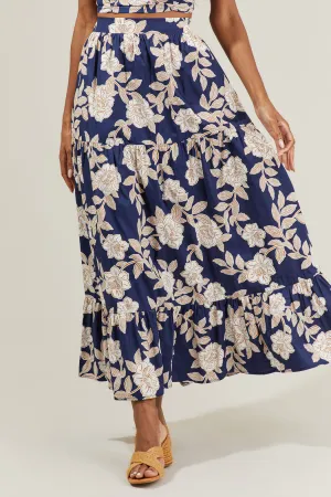 Alana Night Tropics Flowy Maxi Skirt - Navy/Cream