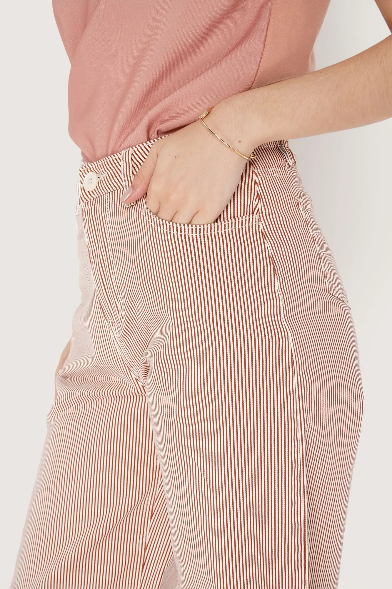 Ankle Length Relaxed Pinstriped Pants