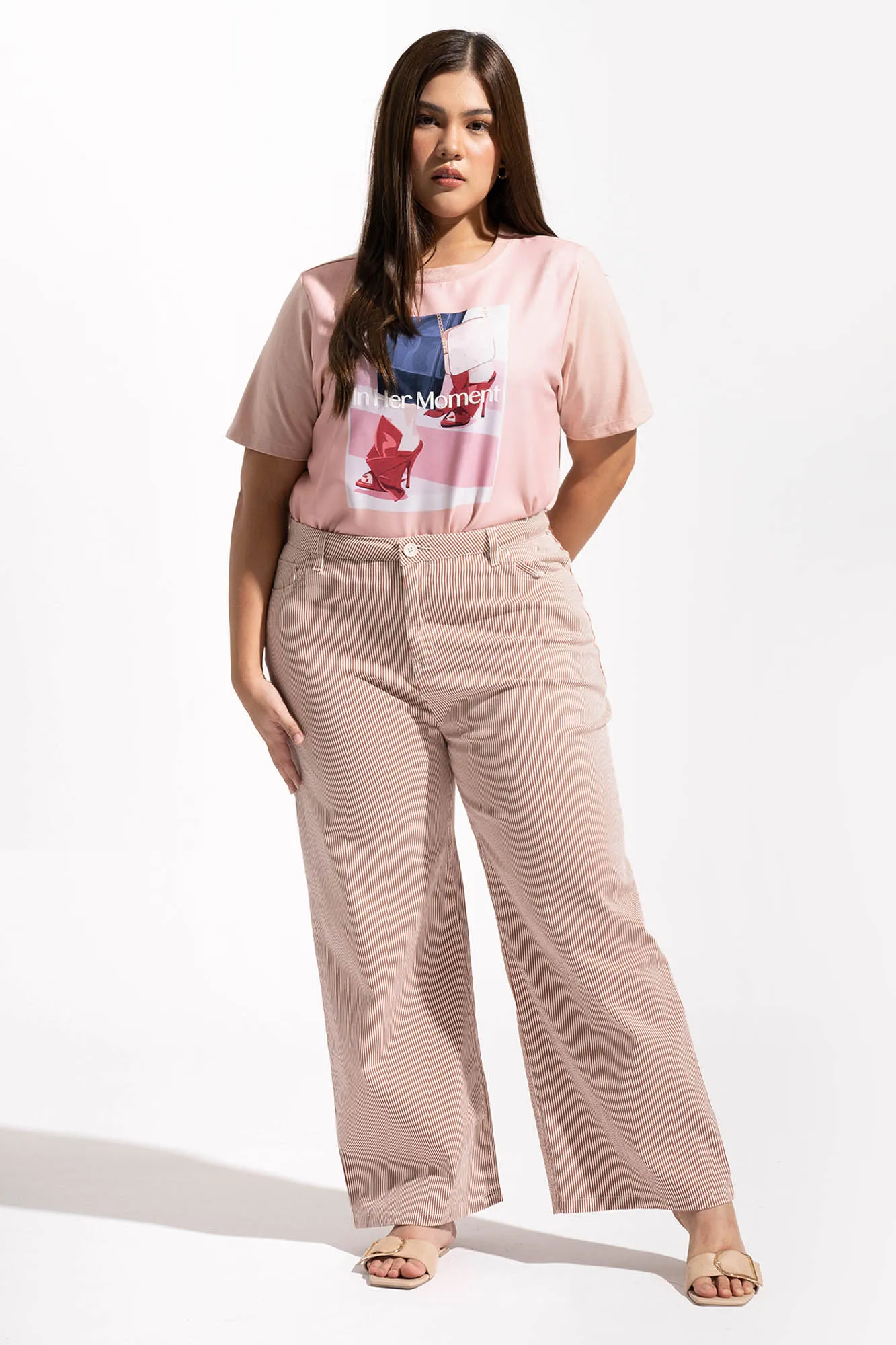 Ankle Length Relaxed Pinstriped Pants