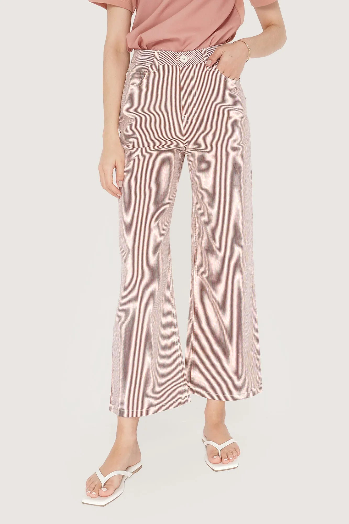 Ankle Length Relaxed Pinstriped Pants