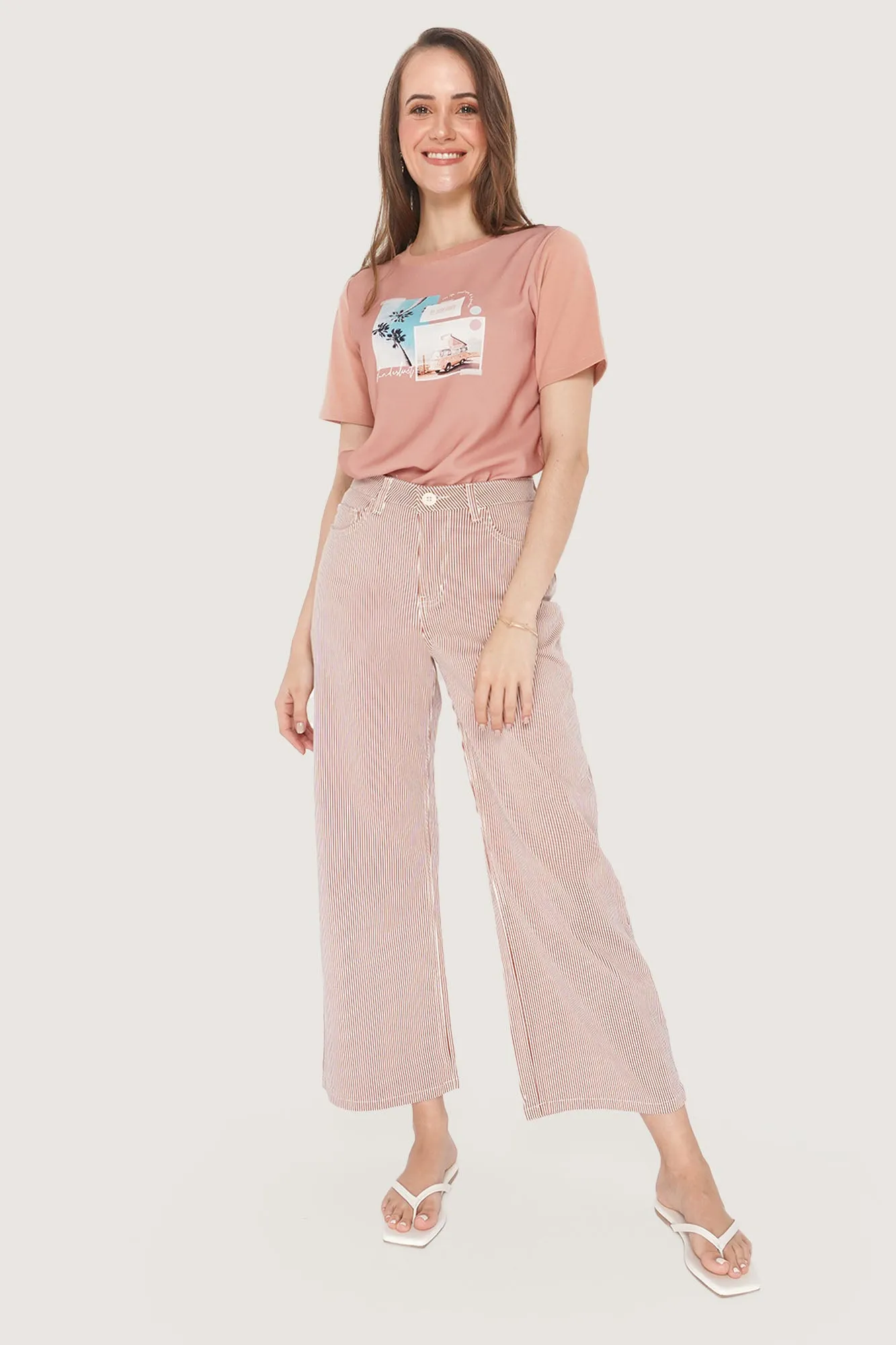 Ankle Length Relaxed Pinstriped Pants
