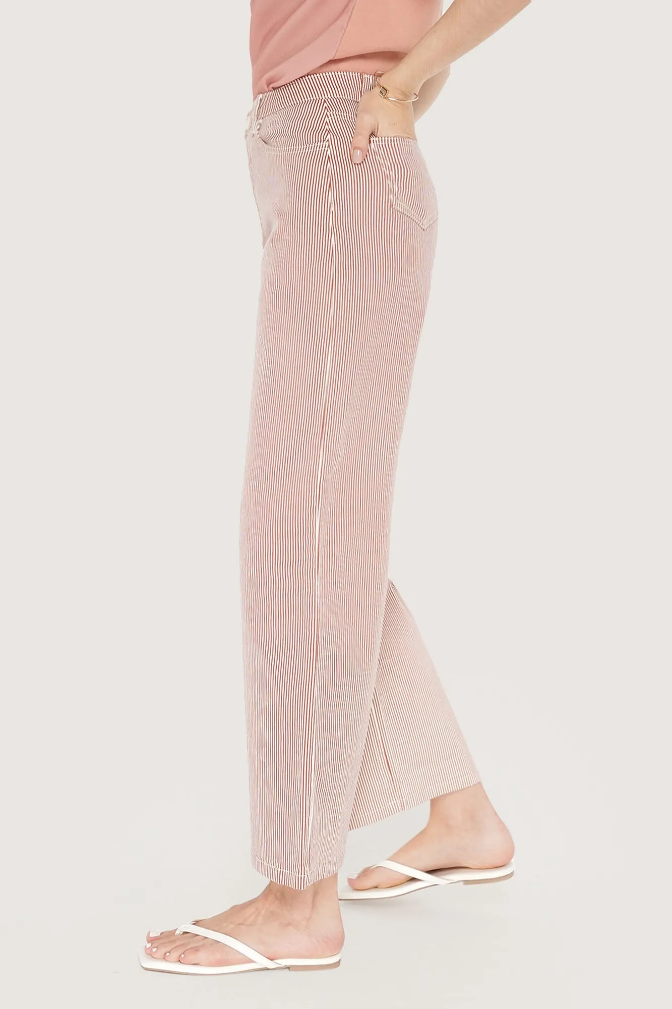 Ankle Length Relaxed Pinstriped Pants