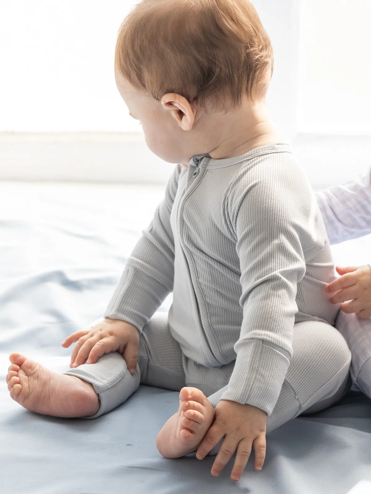 Baby Blue Ribbed Bamboo Zippy Romper