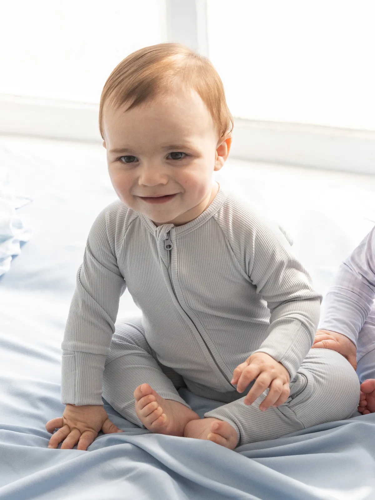 Baby Blue Ribbed Bamboo Zippy Romper