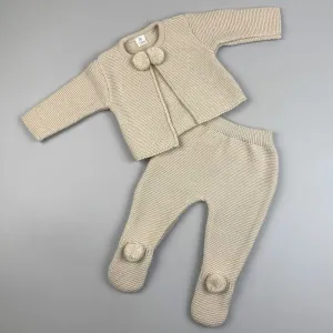 Baby Boy 2 Piece Knitted Outfit - Trousers & Jacket - Beige