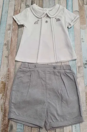 Baby Boys Grey & White Dinosaur Short Set