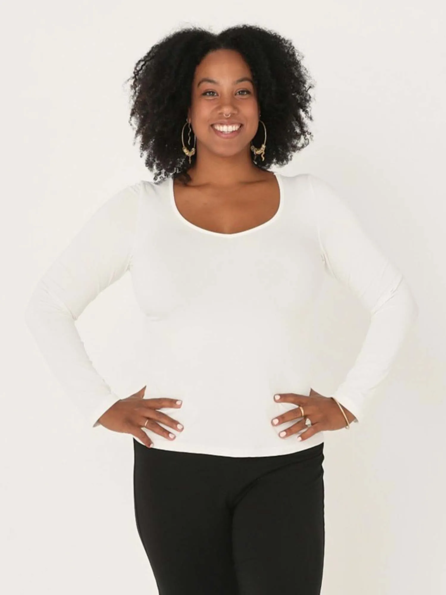 Bamboo V Neck L/S Tee - Cream
