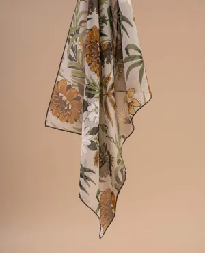 Bandana Scarf - Beige Floral Print Cotton