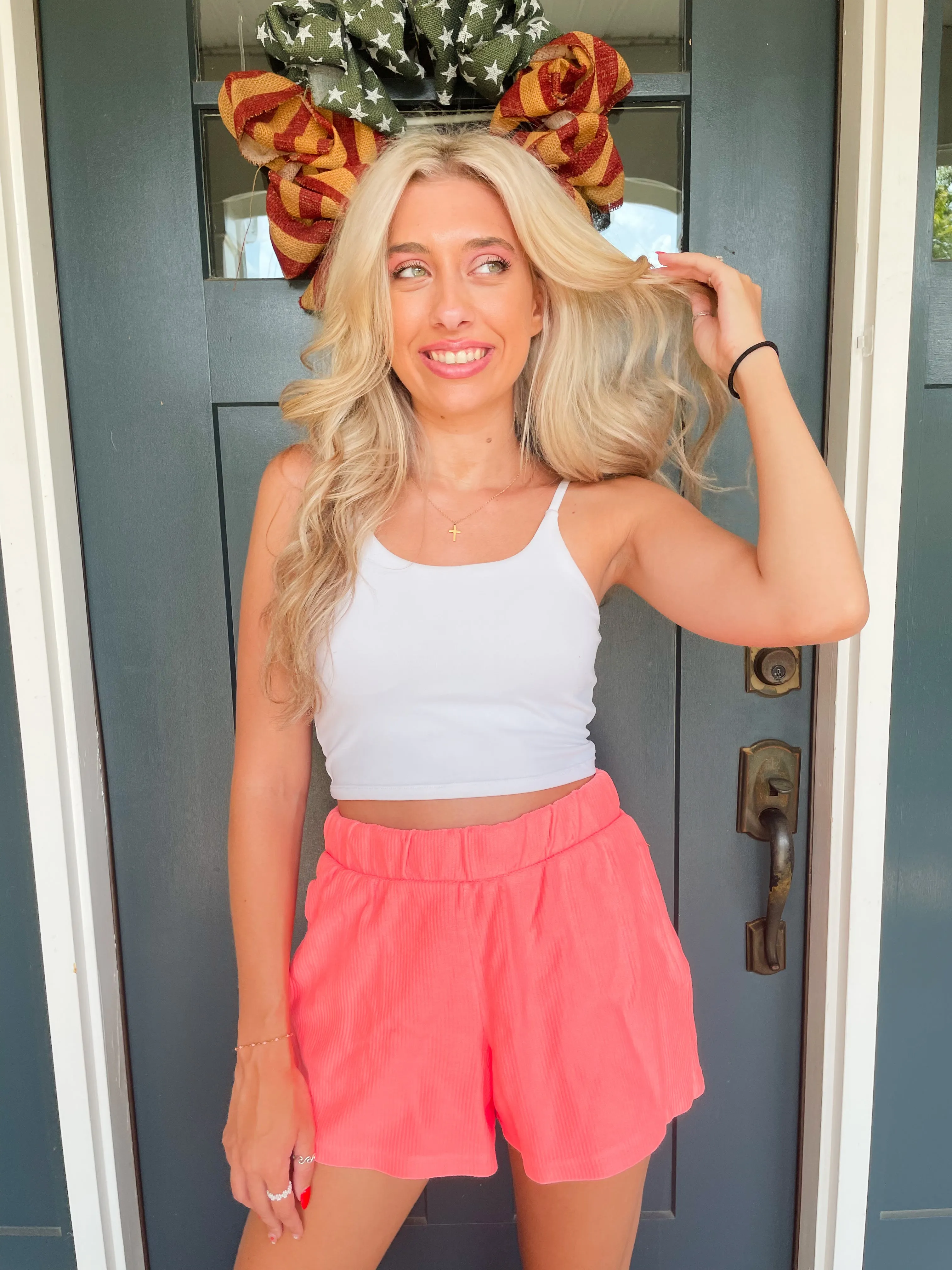 Beach Retreat Ribbed Shorts in Coral