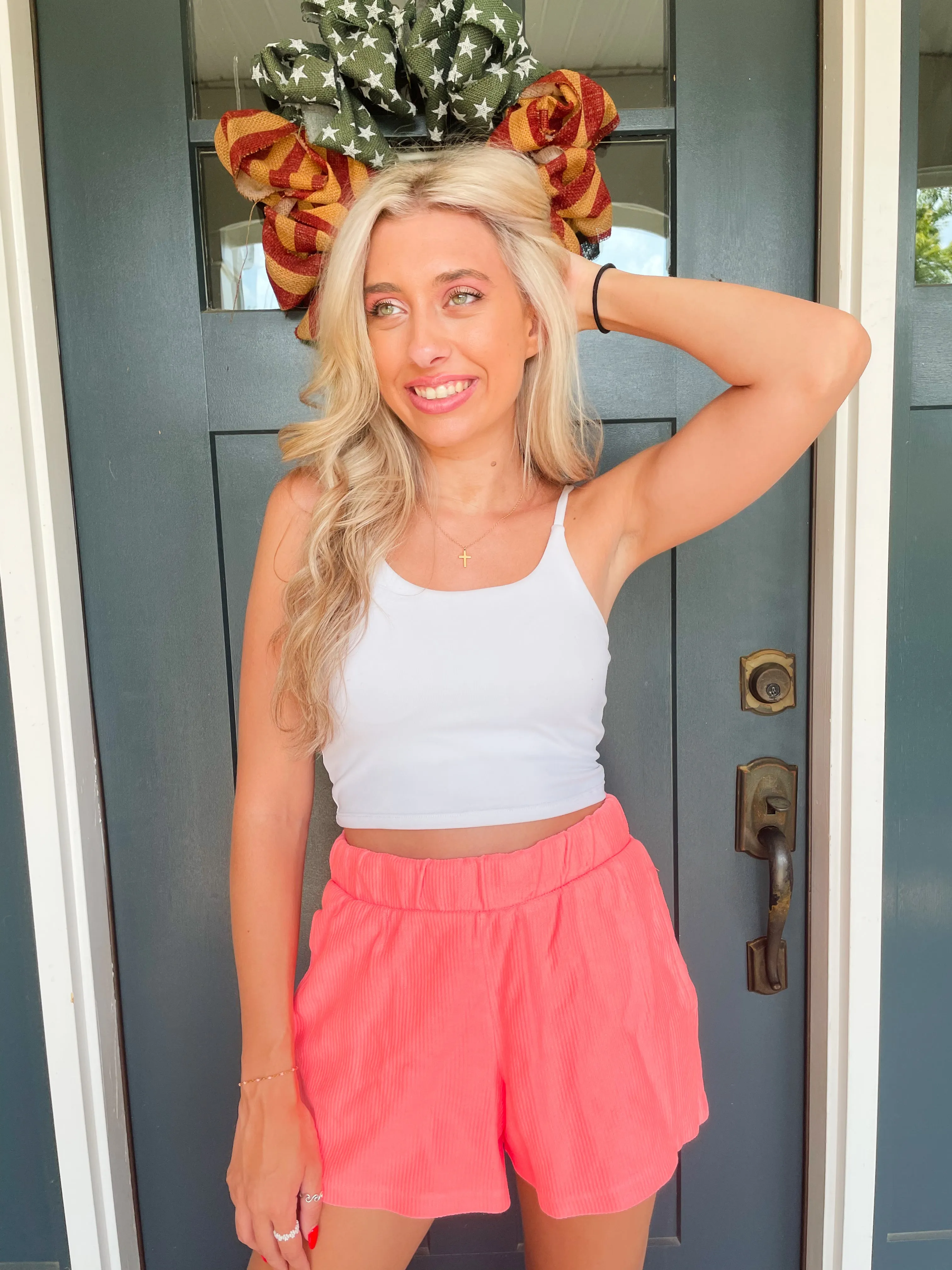 Beach Retreat Ribbed Shorts in Coral