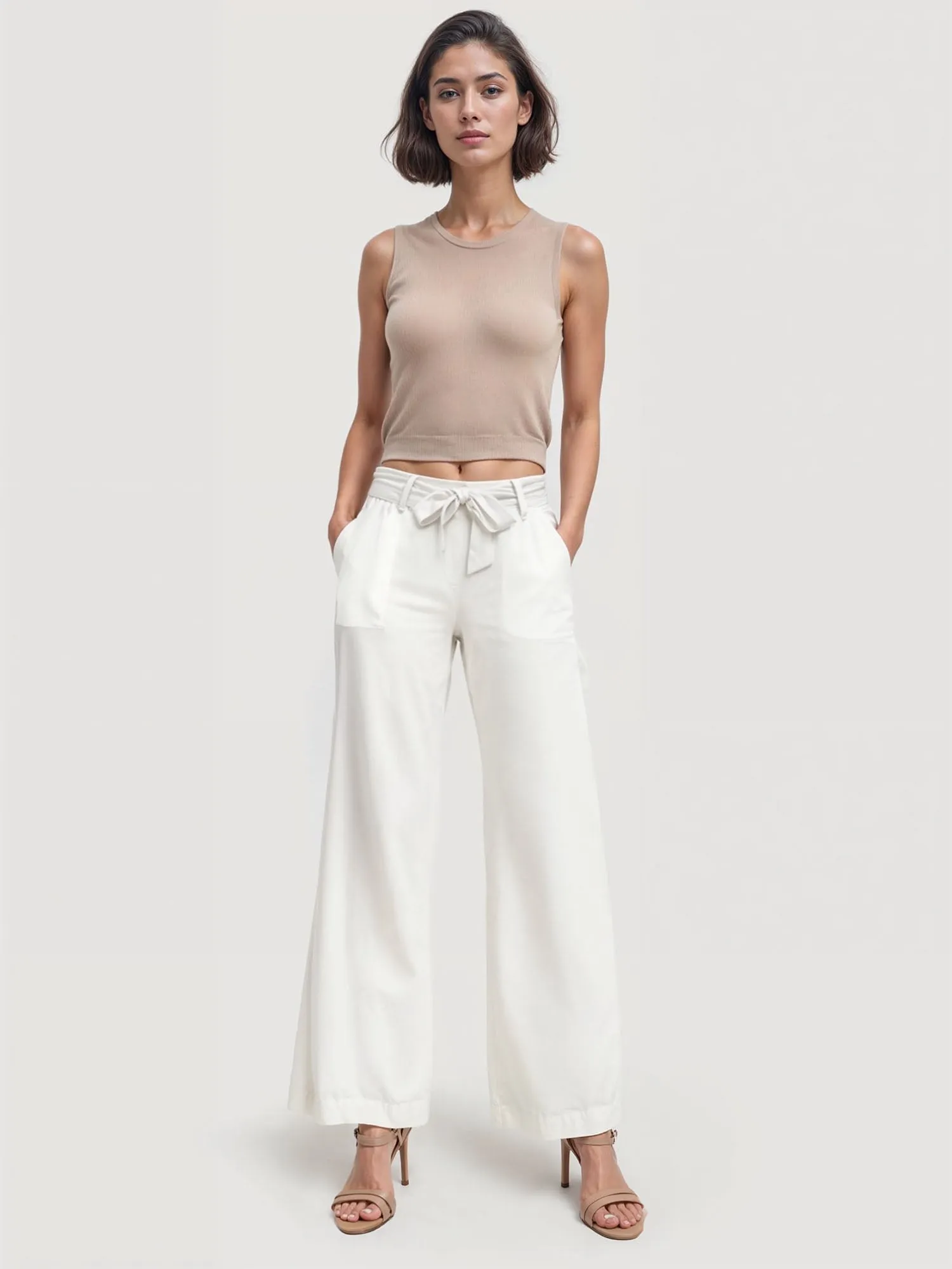 Belted Wide Leg Casual Pants
