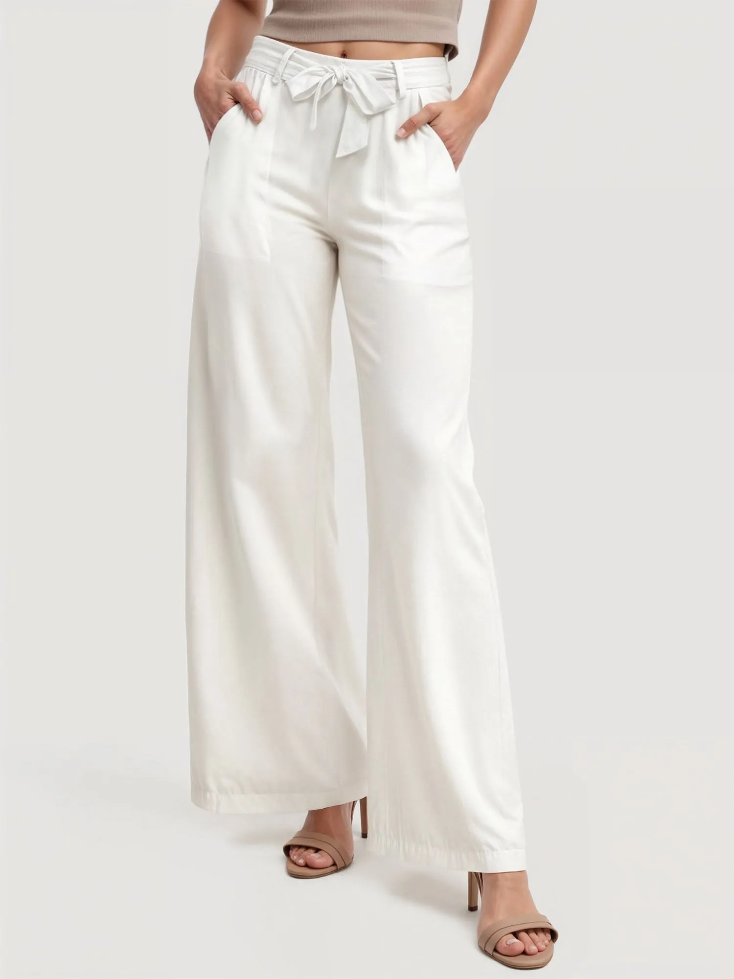 Belted Wide Leg Casual Pants