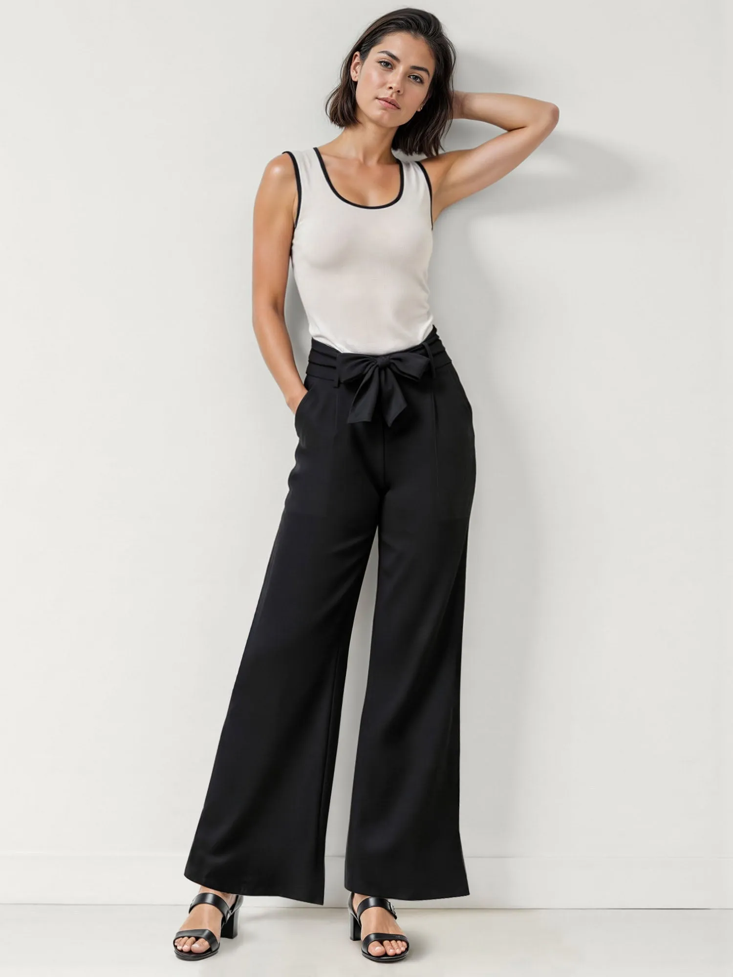 Belted Wide Leg Casual Pants
