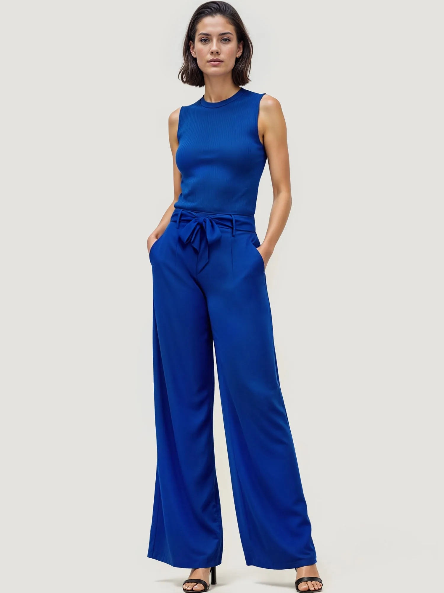 Belted Wide Leg Casual Pants
