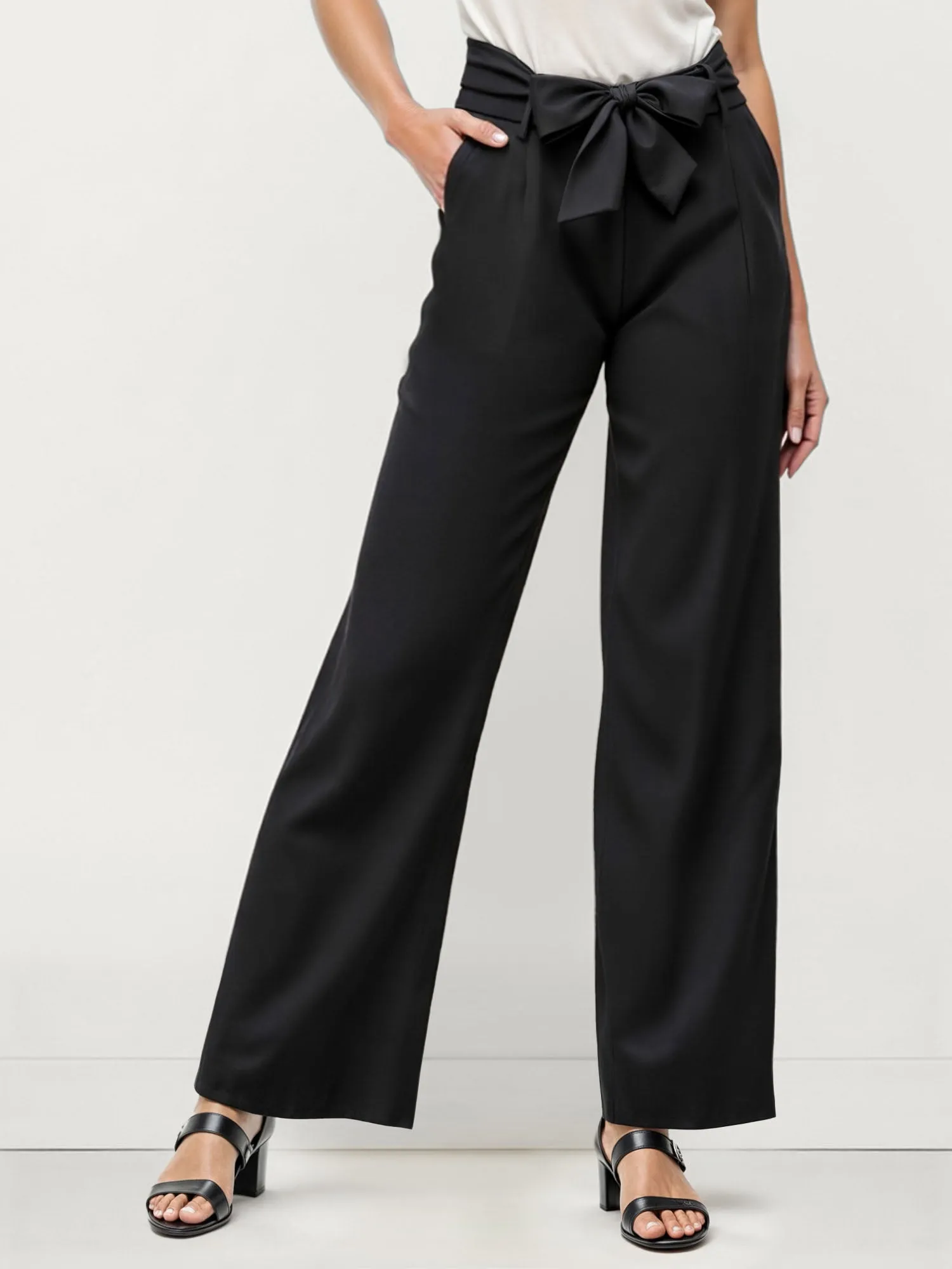 Belted Wide Leg Casual Pants