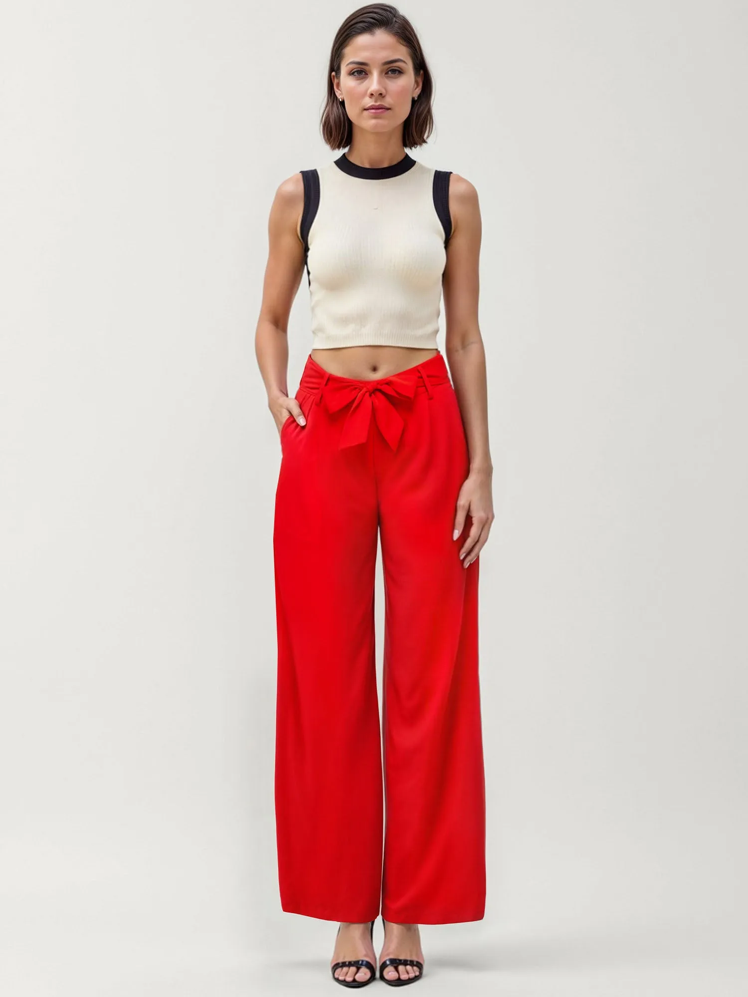 Belted Wide Leg Casual Pants