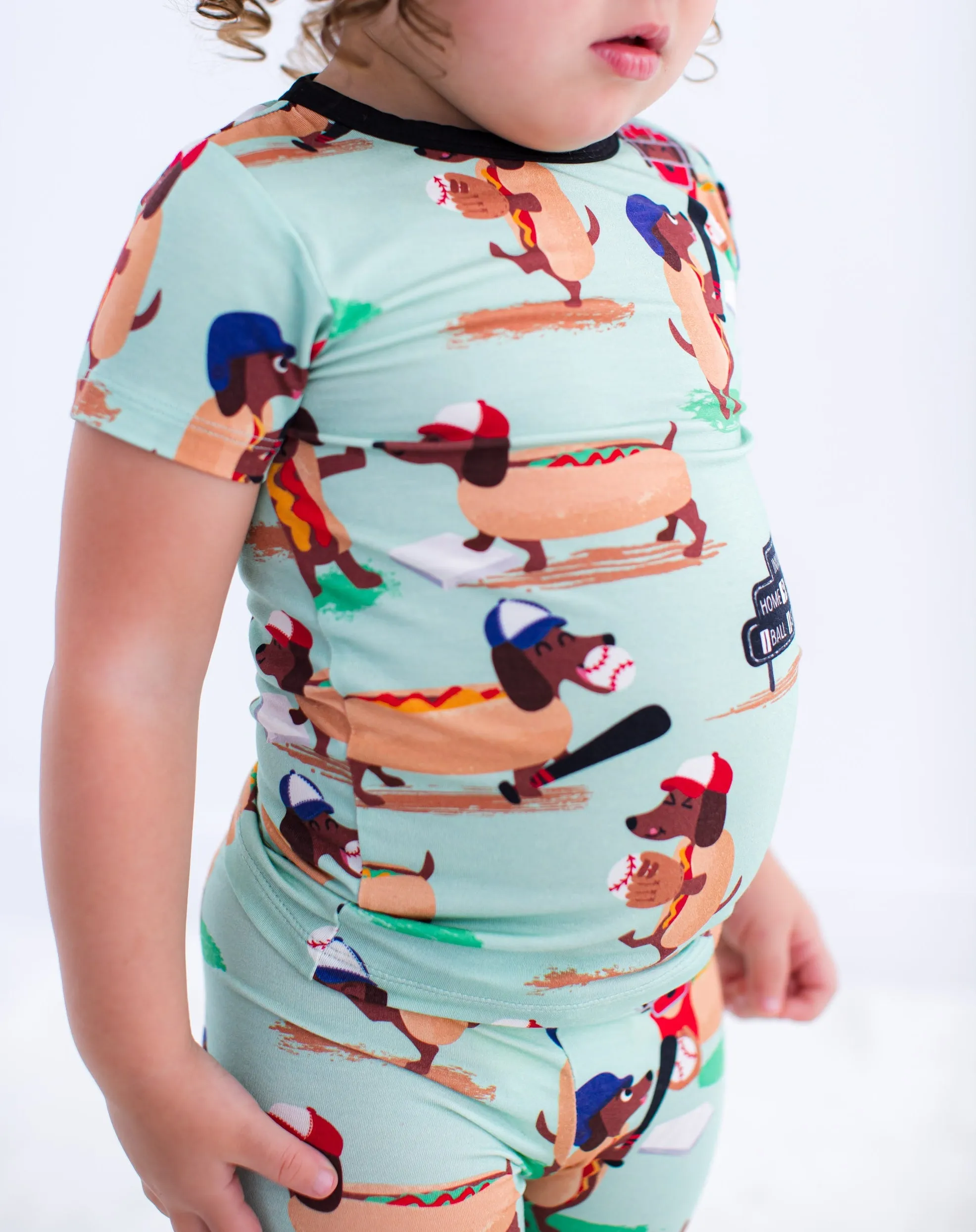 Birdie Bean Baseball Oscar Print 2-piece Short Sleeve Kids Pajamas with Pants