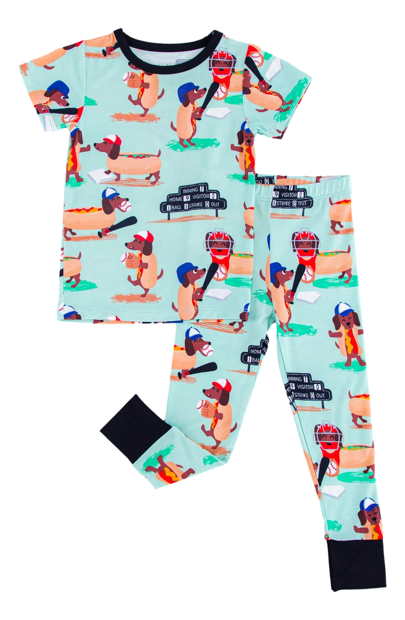 Birdie Bean Baseball Oscar Print 2-piece Short Sleeve Kids Pajamas with Pants
