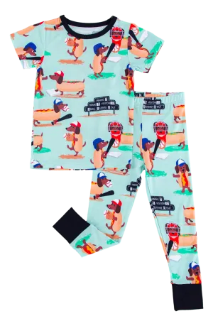 Birdie Bean Baseball Oscar Print 2-piece Short Sleeve Kids Pajamas with Pants