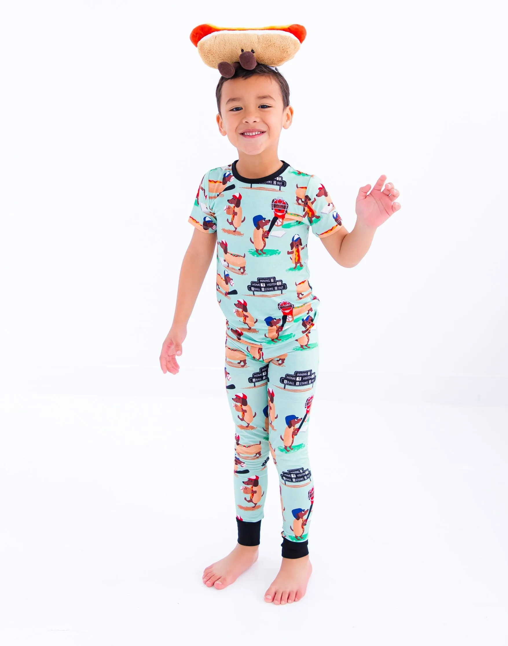 Birdie Bean Baseball Oscar Print 2-piece Short Sleeve Kids Pajamas with Pants