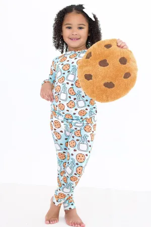 Birdie Bean Chip Blue Cookies and Milk Print 2-piece Long Sleeve Kids Pajamas with Pants
