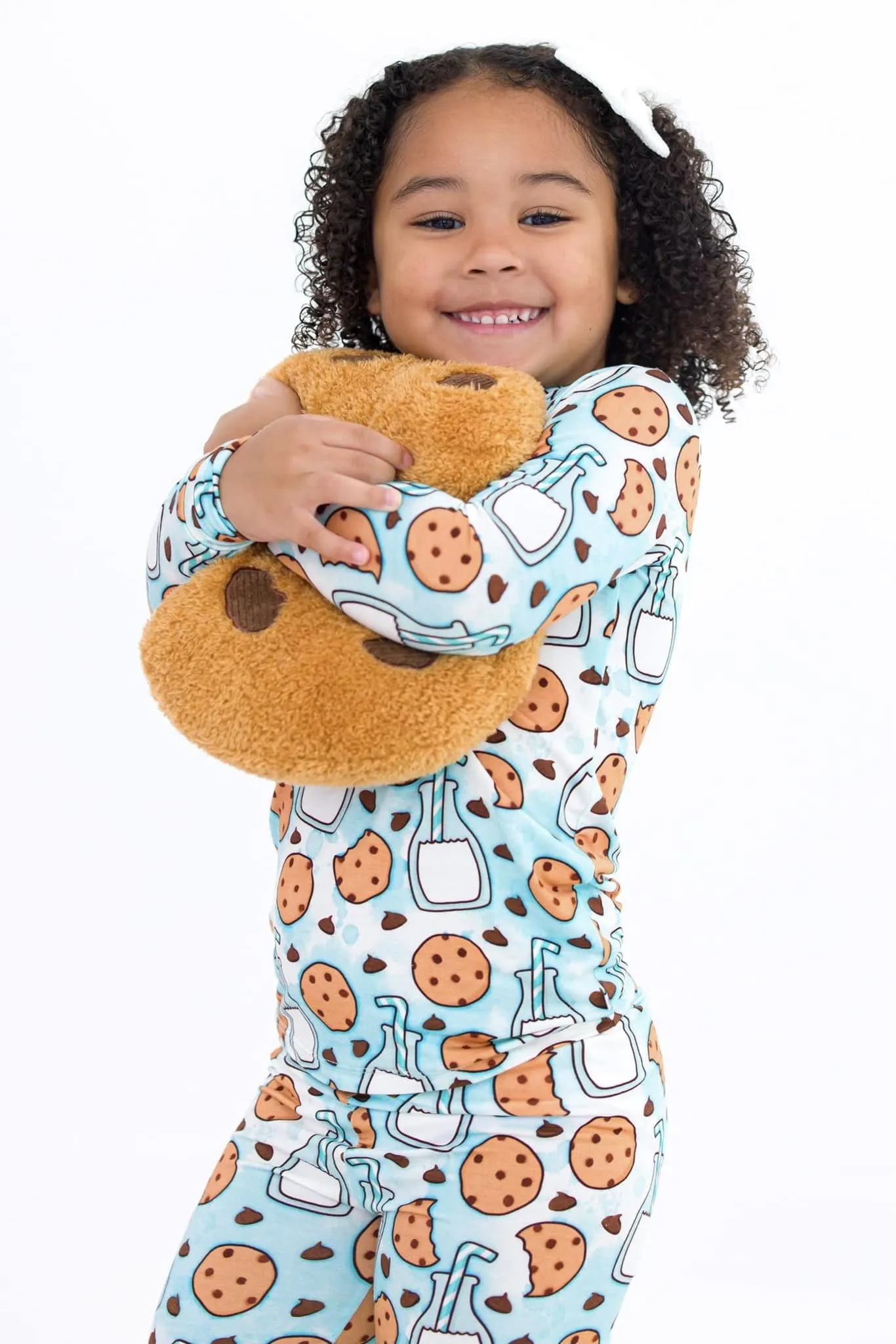 Birdie Bean Chip Blue Cookies and Milk Print 2-piece Long Sleeve Kids Pajamas with Pants