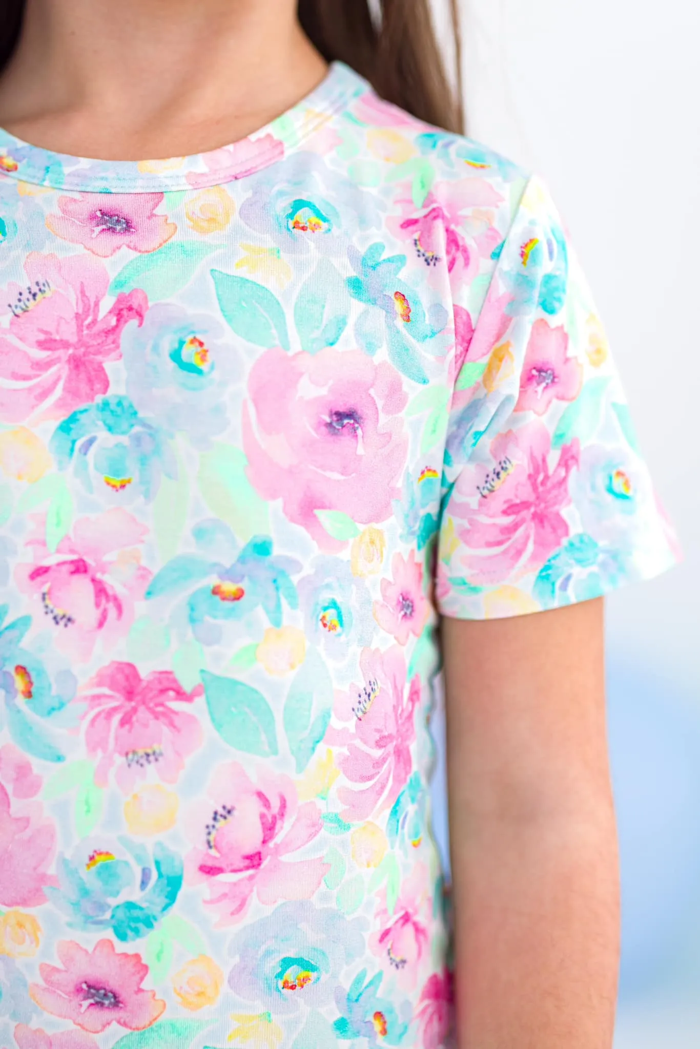 Birdie Bean Trinity Floral Print 2-piece Short Sleeve Kids Pajamas with Pants