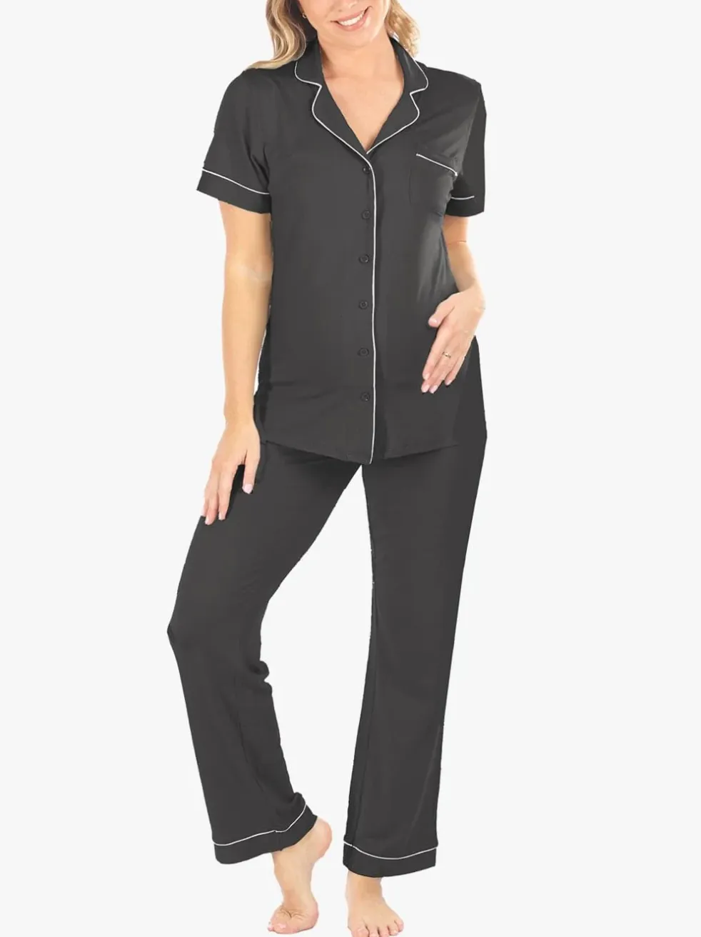 Black Short Sleeve Pajama Set