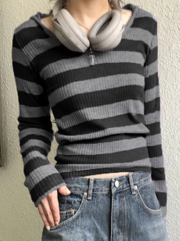 Black Vintage Slim Fit Versatile V-Neck Long Sleeve Shirt