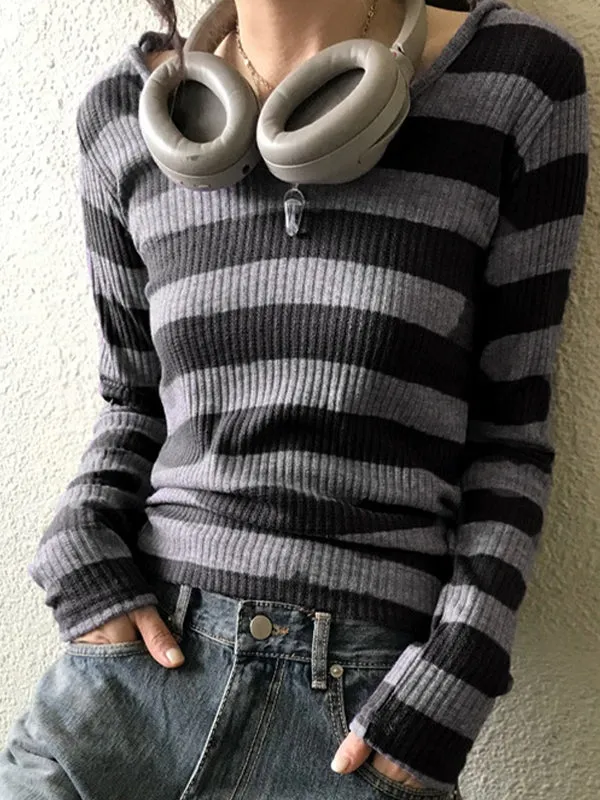 Black Vintage Slim Fit Versatile V-Neck Long Sleeve Shirt