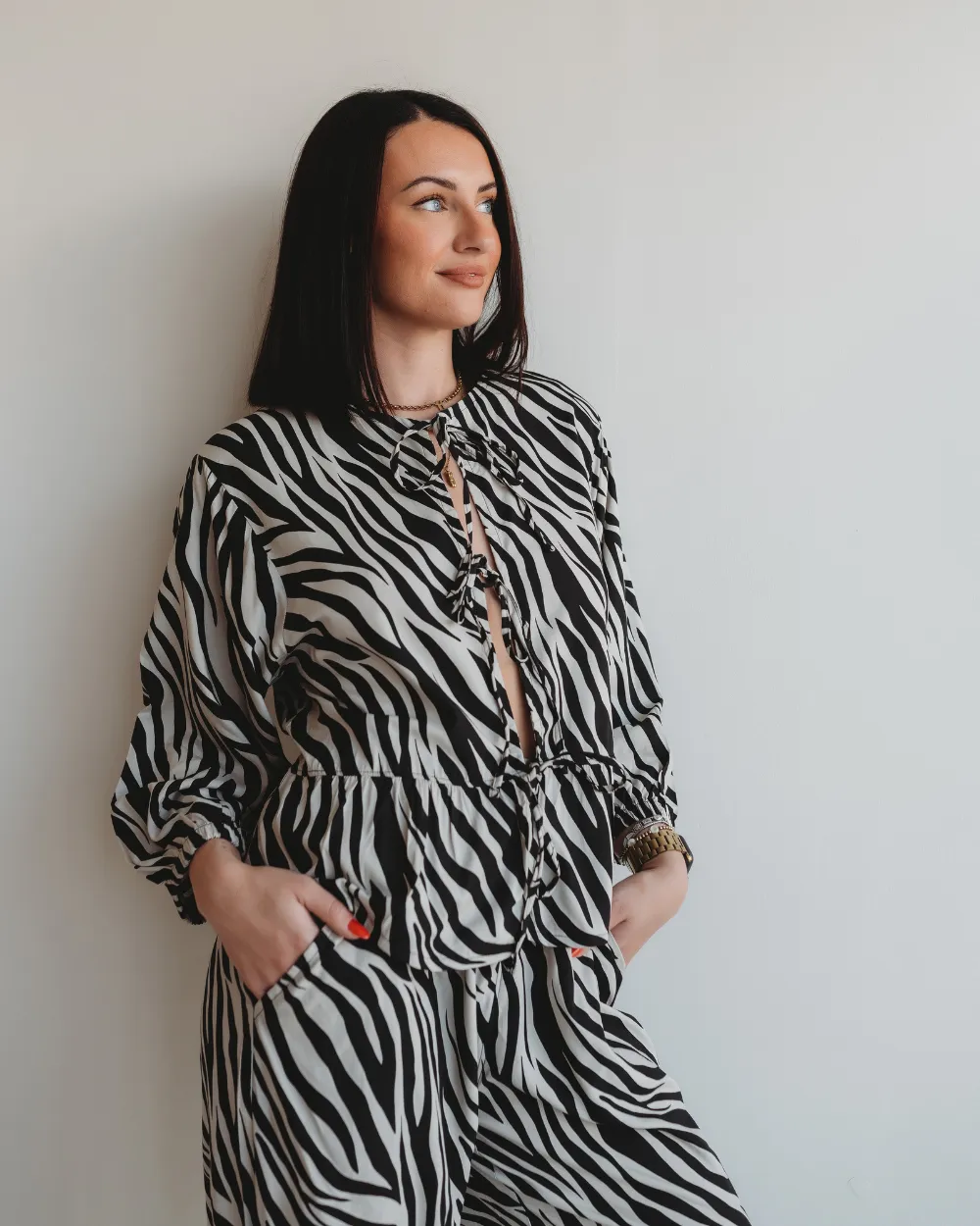 Blake Zebra Print Tie Blouse Top