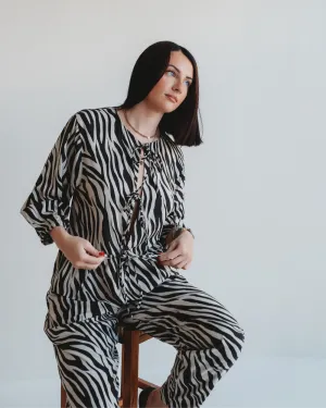 Blake Zebra Print Tie Blouse Top