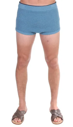 Blue Cotten Blend Logo Casual Short Shorts