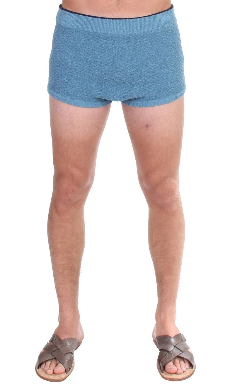 Blue Cotten Blend Logo Casual Short Shorts