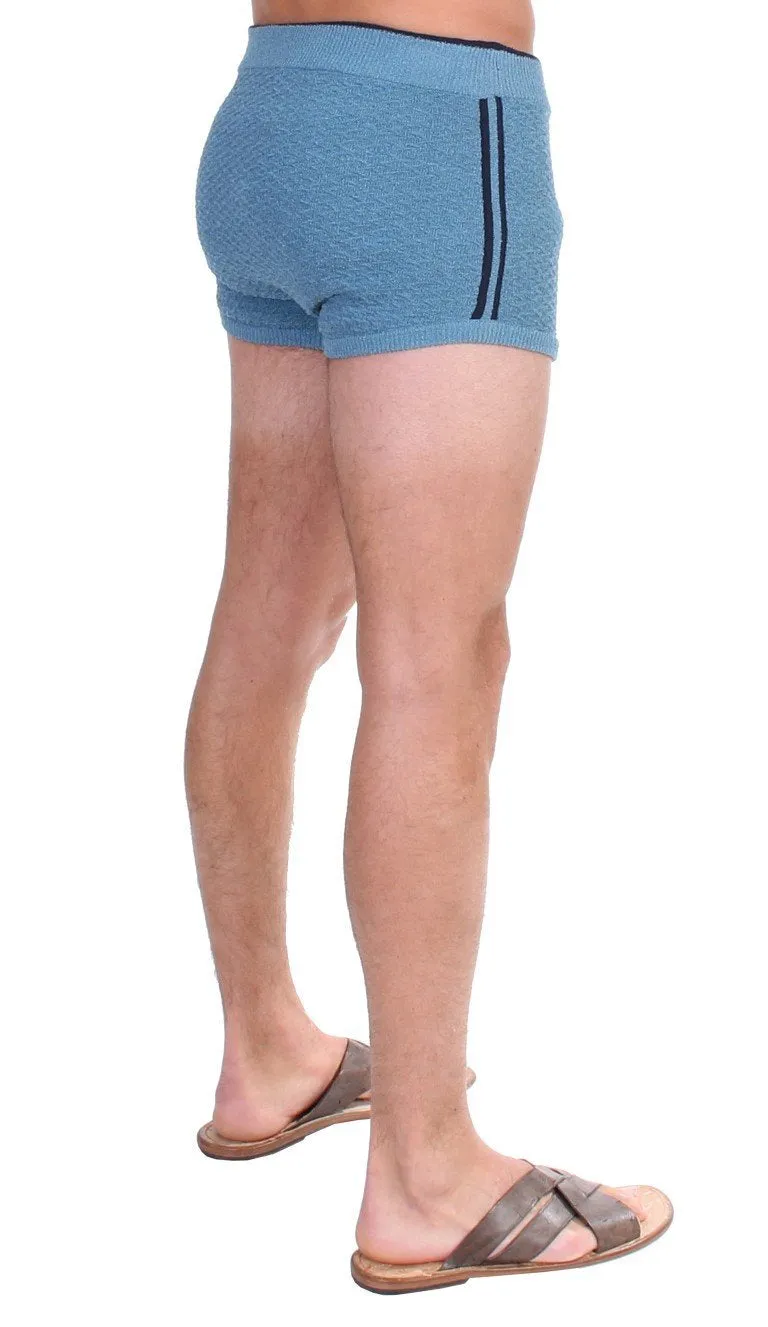 Blue Cotten Blend Logo Casual Short Shorts