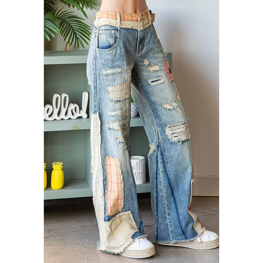 Blue Patch Detail Straight Denim Oli&Hali Pants