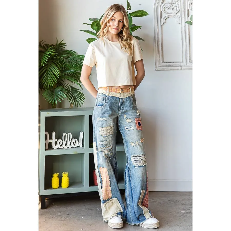 Blue Patch Detail Straight Denim Oli&Hali Pants