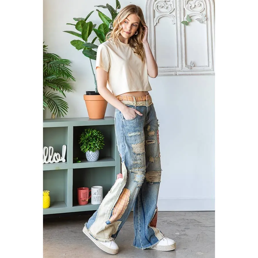 Blue Patch Detail Straight Denim Oli&Hali Pants