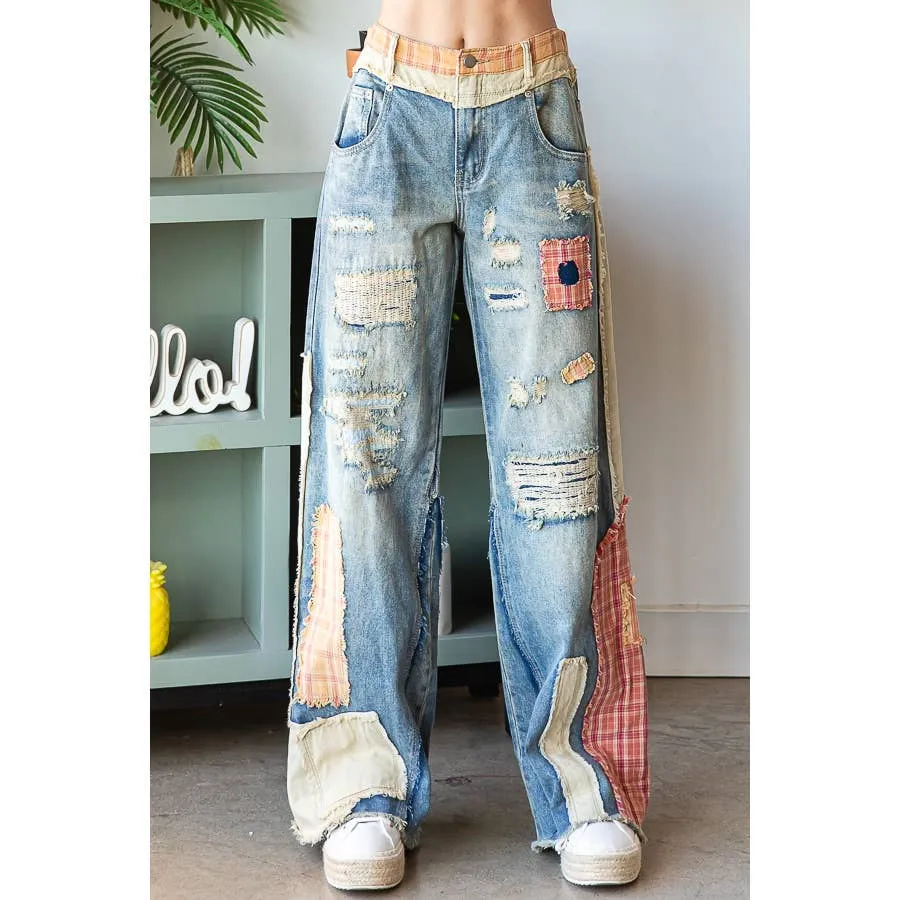 Blue Patch Detail Straight Denim Oli&Hali Pants