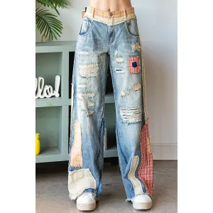 Blue Patch Detail Straight Denim Oli&Hali Pants