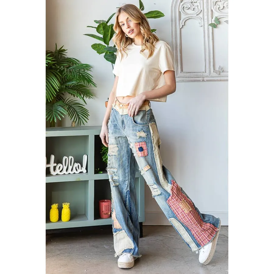 Blue Patch Detail Straight Denim Oli&Hali Pants