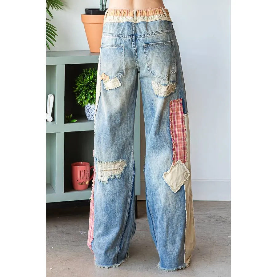 Blue Patch Detail Straight Denim Oli&Hali Pants