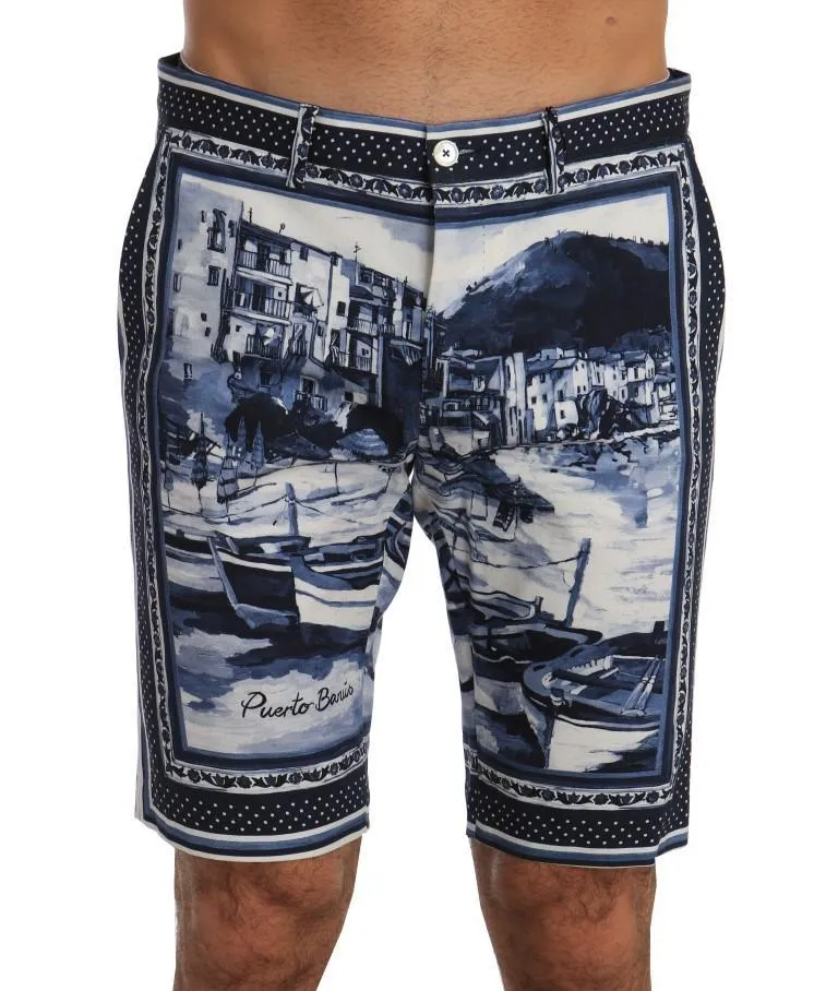 Blue White Puerto Banus Print Shorts