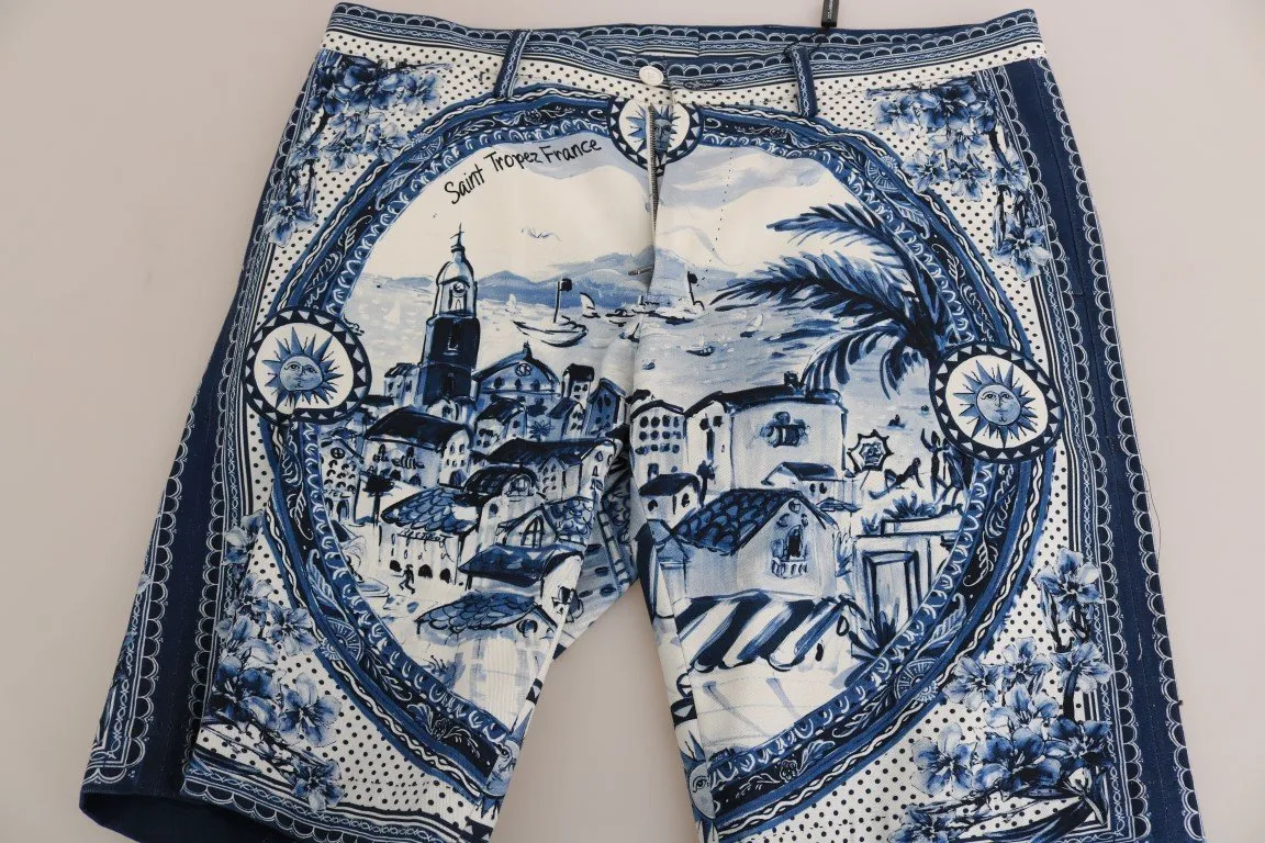 Blue White Saint Tropez Print Shorts