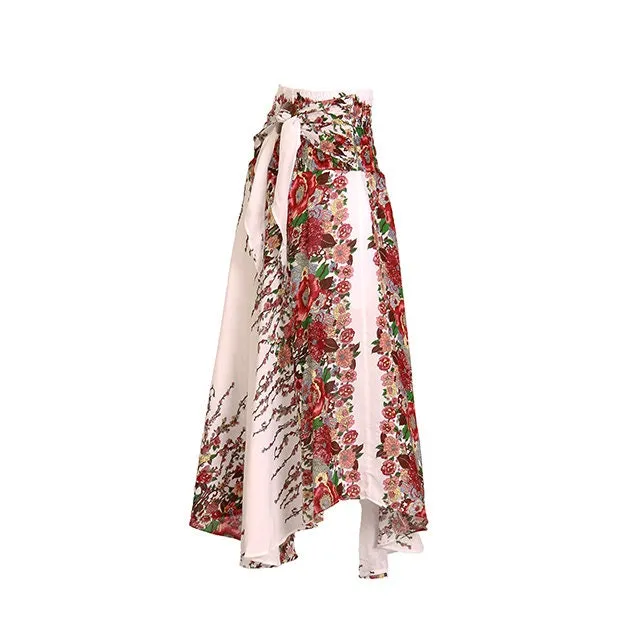 Boho Skirt Maxi Long Skirt Festival Beach Casual Smocked Waist with Coconut Belt