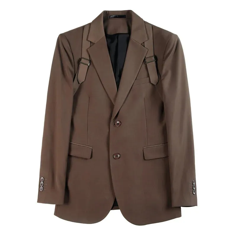 Bonsir Autumn Winter New Strap Decoration Suit Jacket for Men Fashion Slim Casual Business Blazers Groom Wedding Social Tailcoat