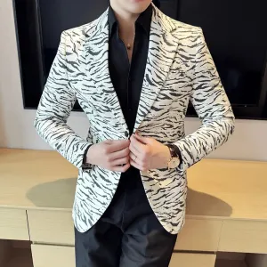 Bonsir Fashion Leopard Print Design Blazers Coat Men Slim Fit Casual Business Suit Jackets High Quality Social Party Blazers Dress