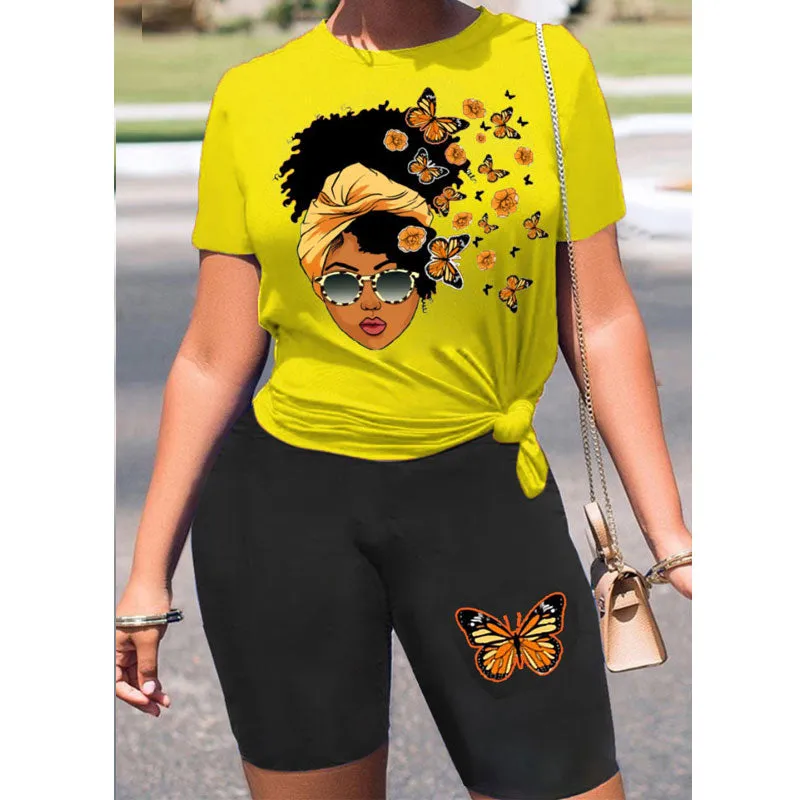 Butterfly Figure Print T-Shirt & Shorts Set